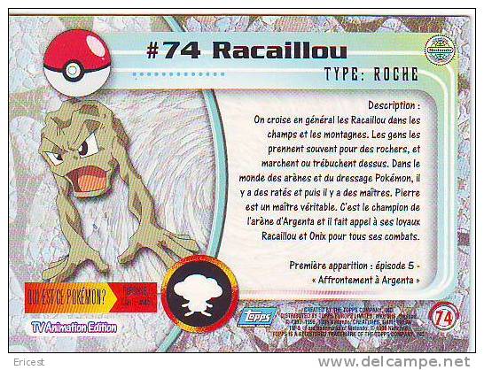 ** CARTE POKEMON # 74 RACAILLOU BON ETAT - Andere & Zonder Classificatie