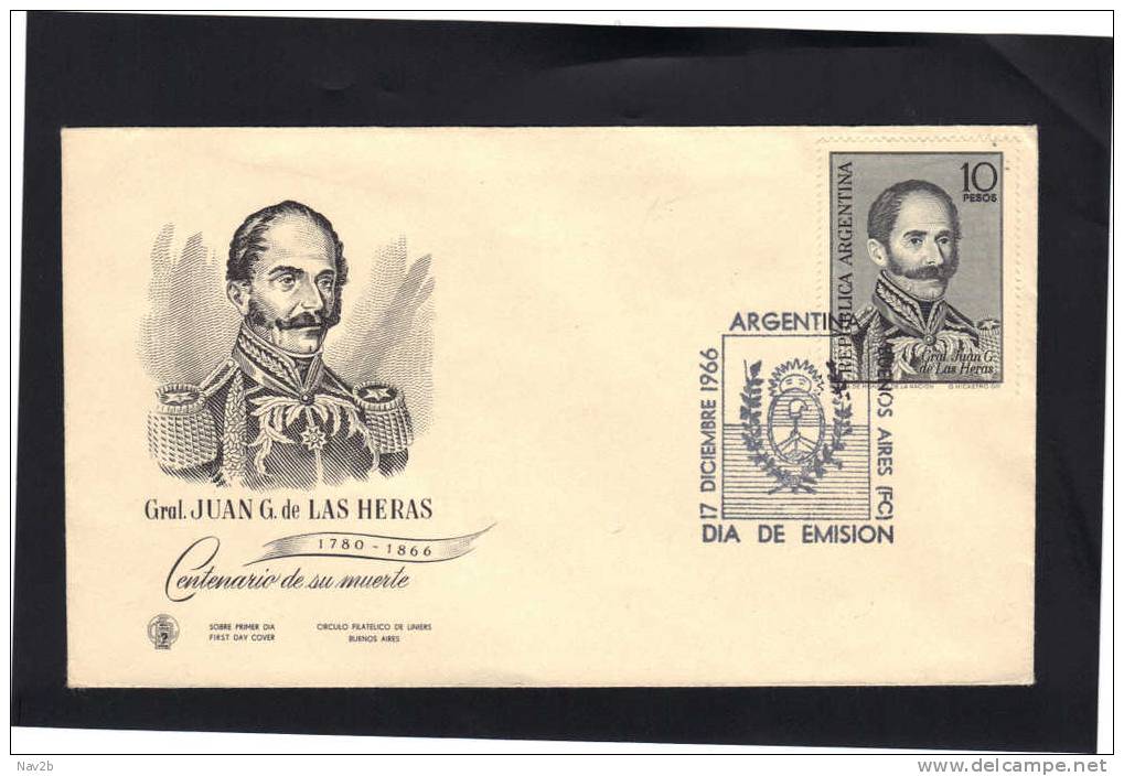 Argentine , FDC Général G De Las Heras 17 12 1966 . Centenaire De Sa Mort . - Other & Unclassified