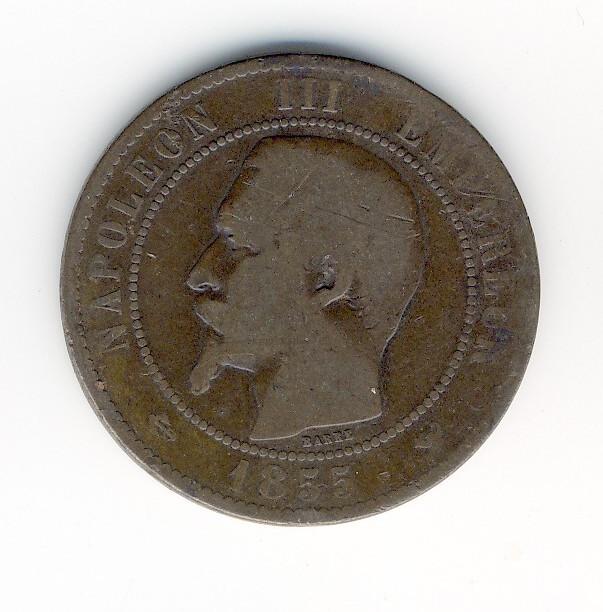 10  Centimes Napoléon III  -  1855 W  - Ancre - 10 Centimes