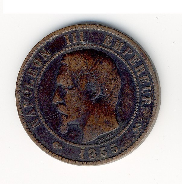 10  Centimes Napoléon III  -  1855 B  -  Ancre - 10 Centimes