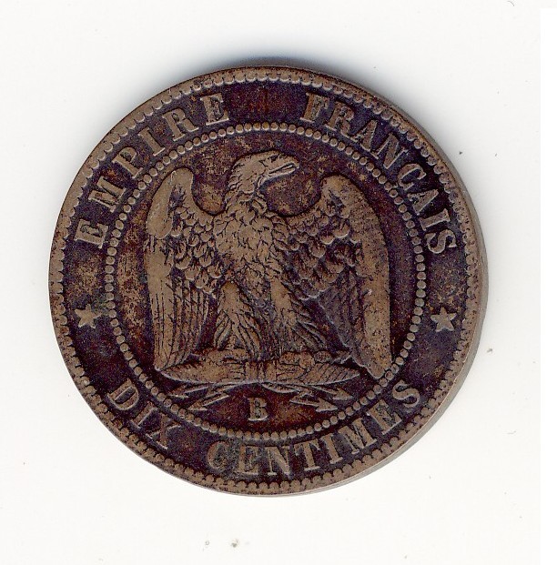 10  Centimes Napoléon III  -  1855 B  -  Ancre - 10 Centimes