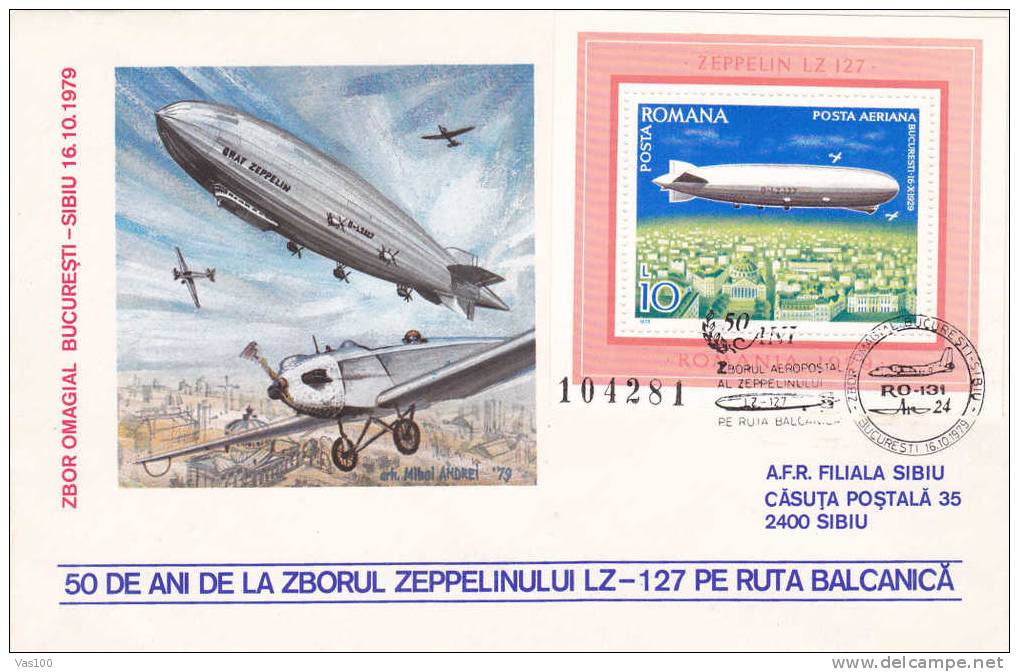 Zeppelins  "LZ - 127"  PMK 1979 Rare Cover Obliteration Stamps Concordante,block. - Zeppelins