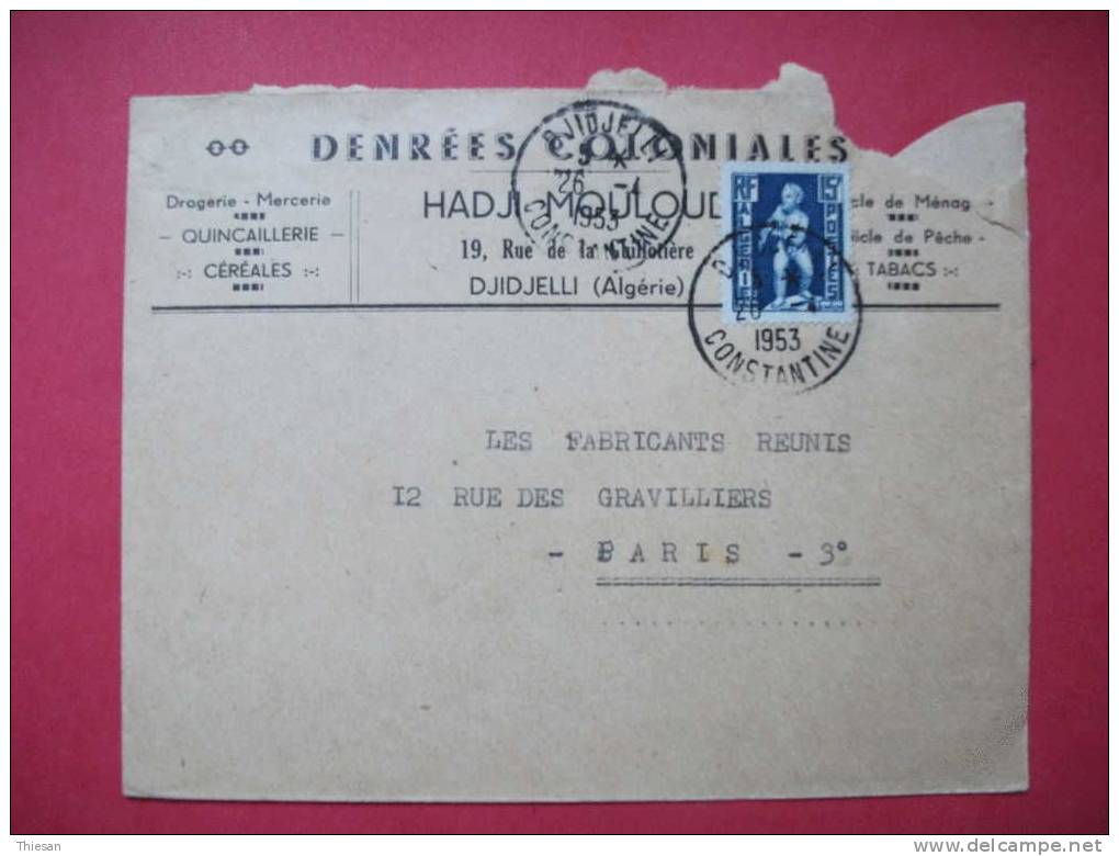 Algérie. Lettre Djidjelli 1953 - Lettres & Documents