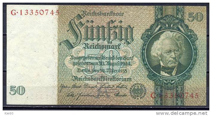 Germany - 1933 -50 Mark....A/G  -  P182a,  R175b  - XF - 50 Reichsmark