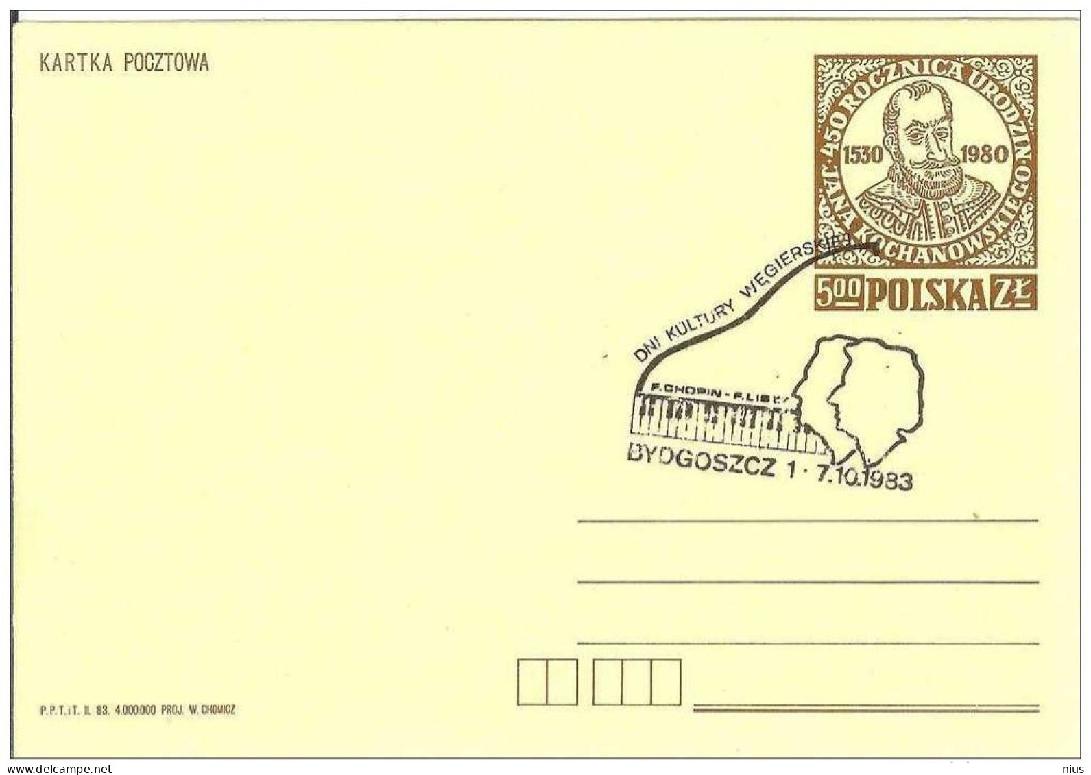 Poland Polska 1983 Music Composer Chopin, Liszt, Hungarian Cultural Days, Jan Kochanowski, Poet - Stamped Stationery