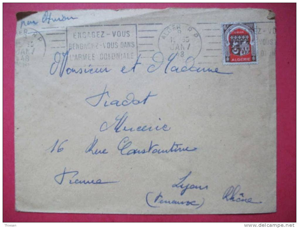 Algérie. Lettre Alger 1948 OMEC Armée Coloniale Blason. - Briefe U. Dokumente