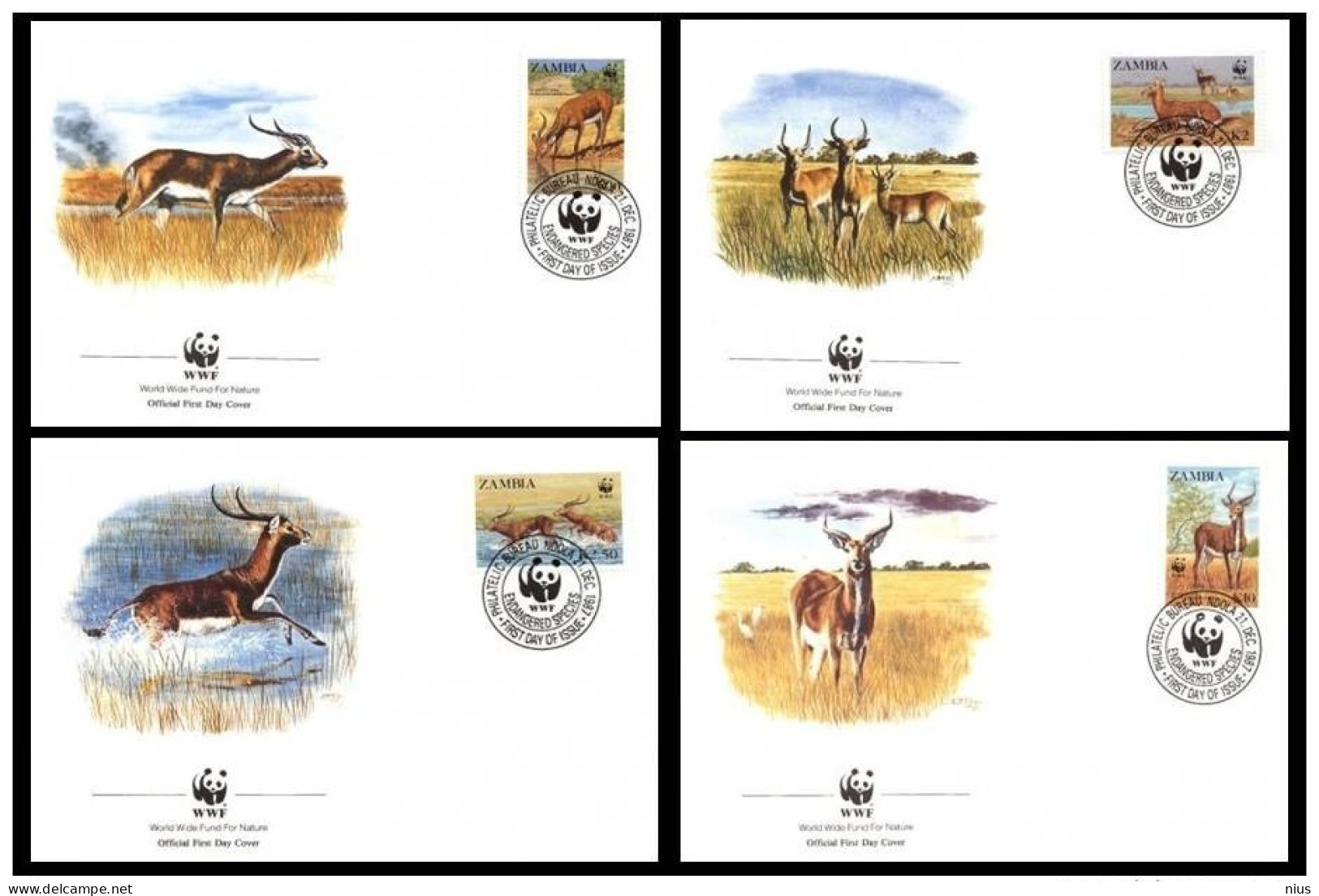 Zambia 1987 WWF W. W. F. Black Lechwe 4x FDC 1987 Gazella Fauna - FDC