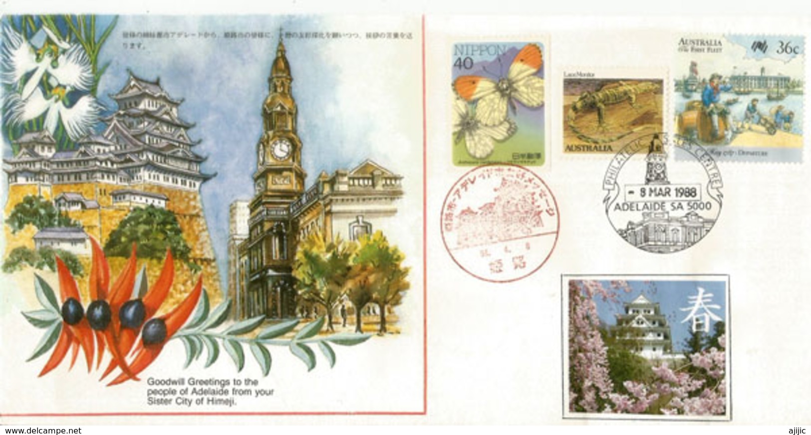 Emission Commune .Australie -  Japan.  Enveloppe Edition Speciale 1988 (Cachets Du Japon Et Australie) - Briefe U. Dokumente