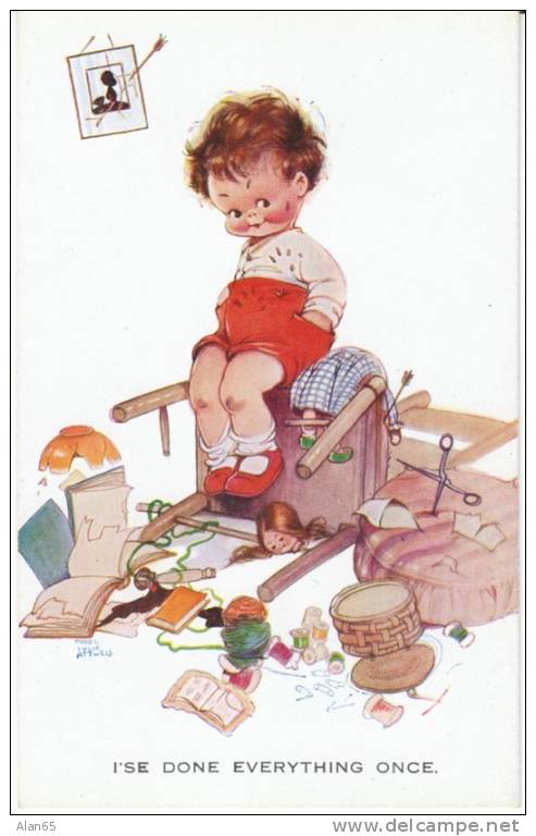 I'se Done Everything Once, Mischievious Boy Broken Toys, Mabel Lucie Attwell Artist Signed C1920s Vintage Postcard - Attwell, M. L.
