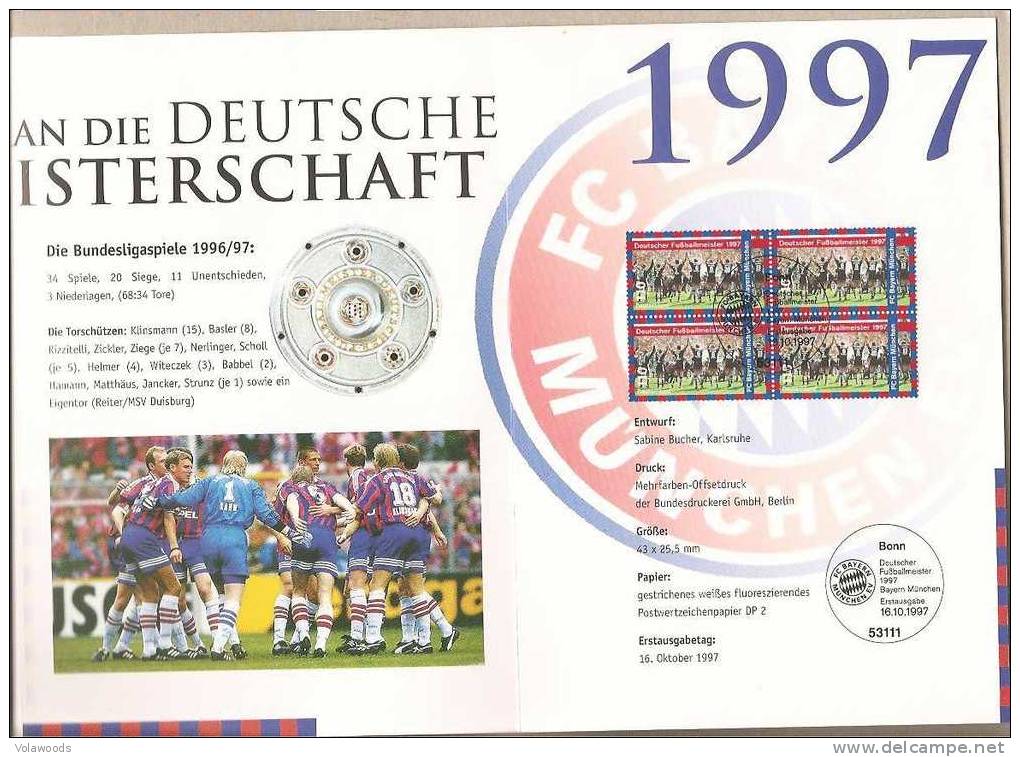 Germania - Folder Ufficiale Delle Poste Tedesche: Bayern Monaco Campionde Della Bundesliga 1997 - Berühmte Teams