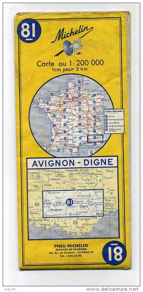 - CARTE MICHELIN FRANCE N°81 AVIGNON-DIGNE 1971 - Cartes Routières