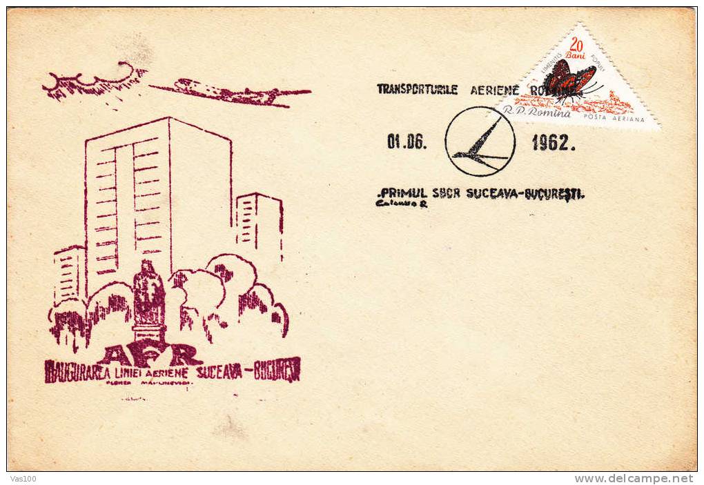 Romania 1962 Rare Airmail Cover First Flight Suceava - Bucuresti. - Lettres & Documents