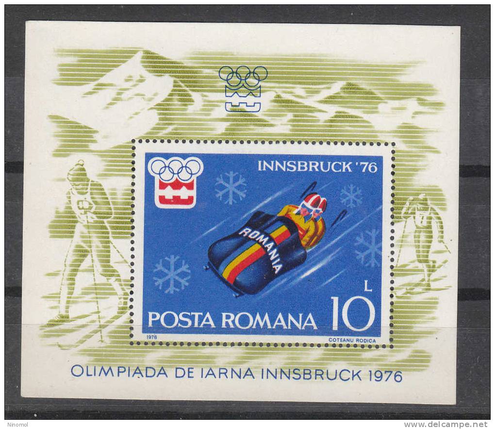 Romania   -   1976.  Il Bob  Alle  Olimpiadi  Di  Innsbruck.  MNH  Block. - Winter 1976: Innsbruck