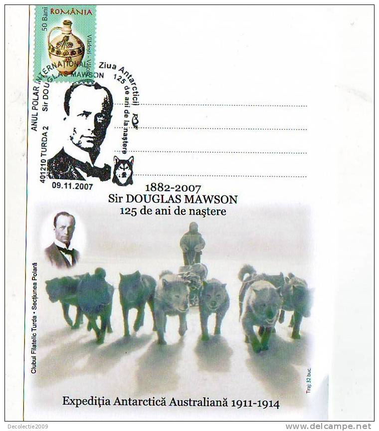 M794 Postal Card Romania Explorateurs Douglas Mawson Dogs Chiens Perfect Shape - Explorateurs