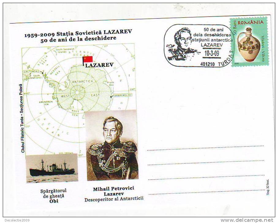 M803 Postal Card Romania Maximum Card Mihail Petrovivi Lazarev Antartica Discover Perfect Shape - Exploradores