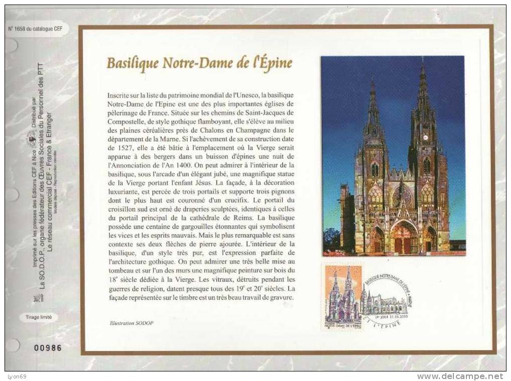 FEUILLET  CEF 1658  BASILIQUE  NOTRE DAME DE L´EPINE  RELIGION SITE ET MONUMENT   20035 - Zonder Classificatie