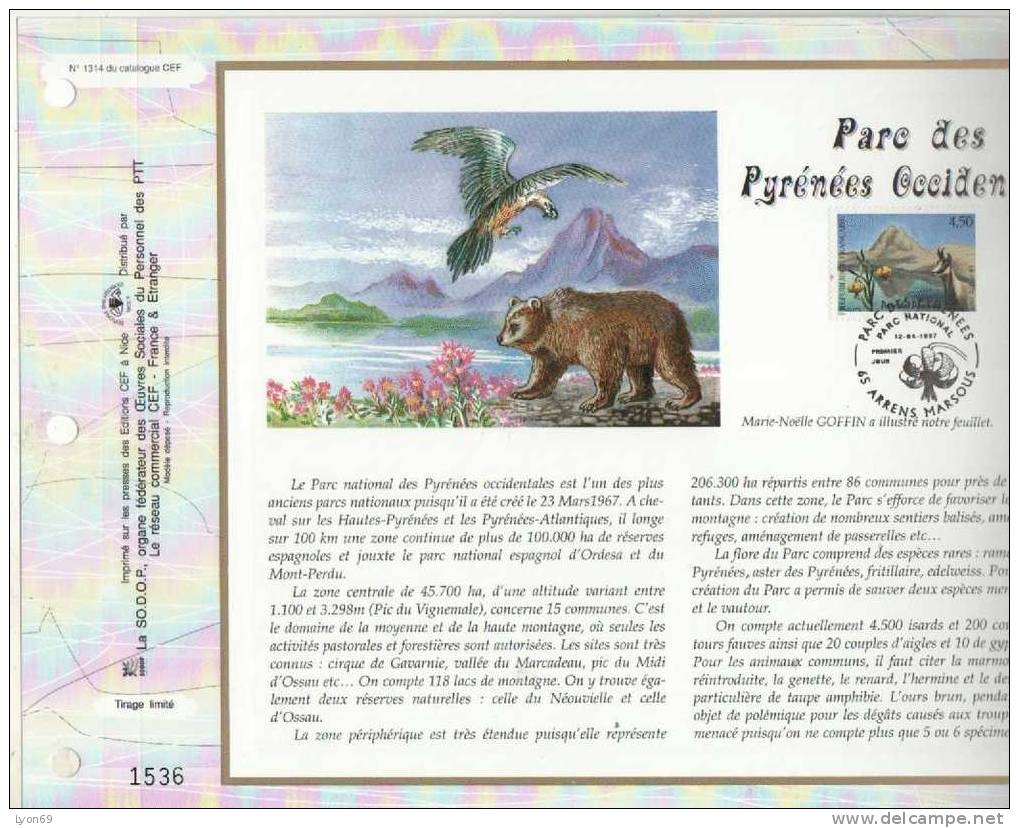 FEUILLET  CEF 1314  PARC DES PYRENEES  OCCIDENTALES    SITE ET MONUMENT   1997 - Zonder Classificatie