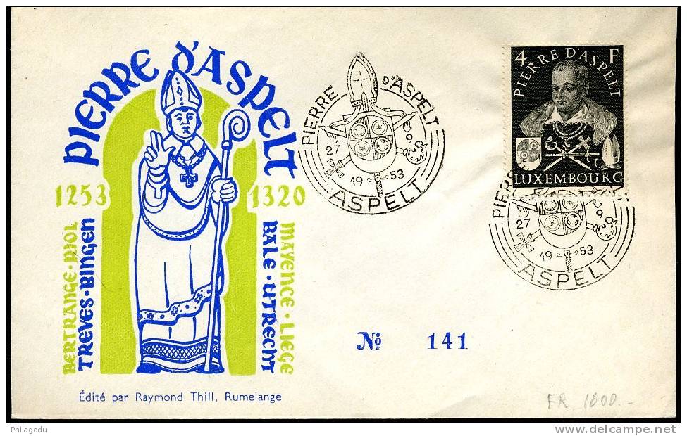 FDC 1953 Pierre D´Aspelt - Epees Sword   Yv. N° 475 - FDC