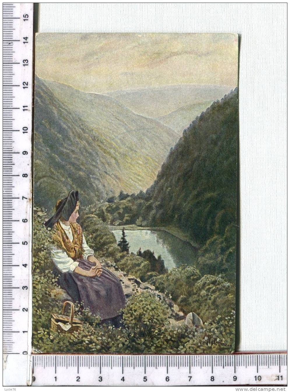 Im Munjtertal -   Femme Assise Près De La Rivière - Illustration - Muenstertal