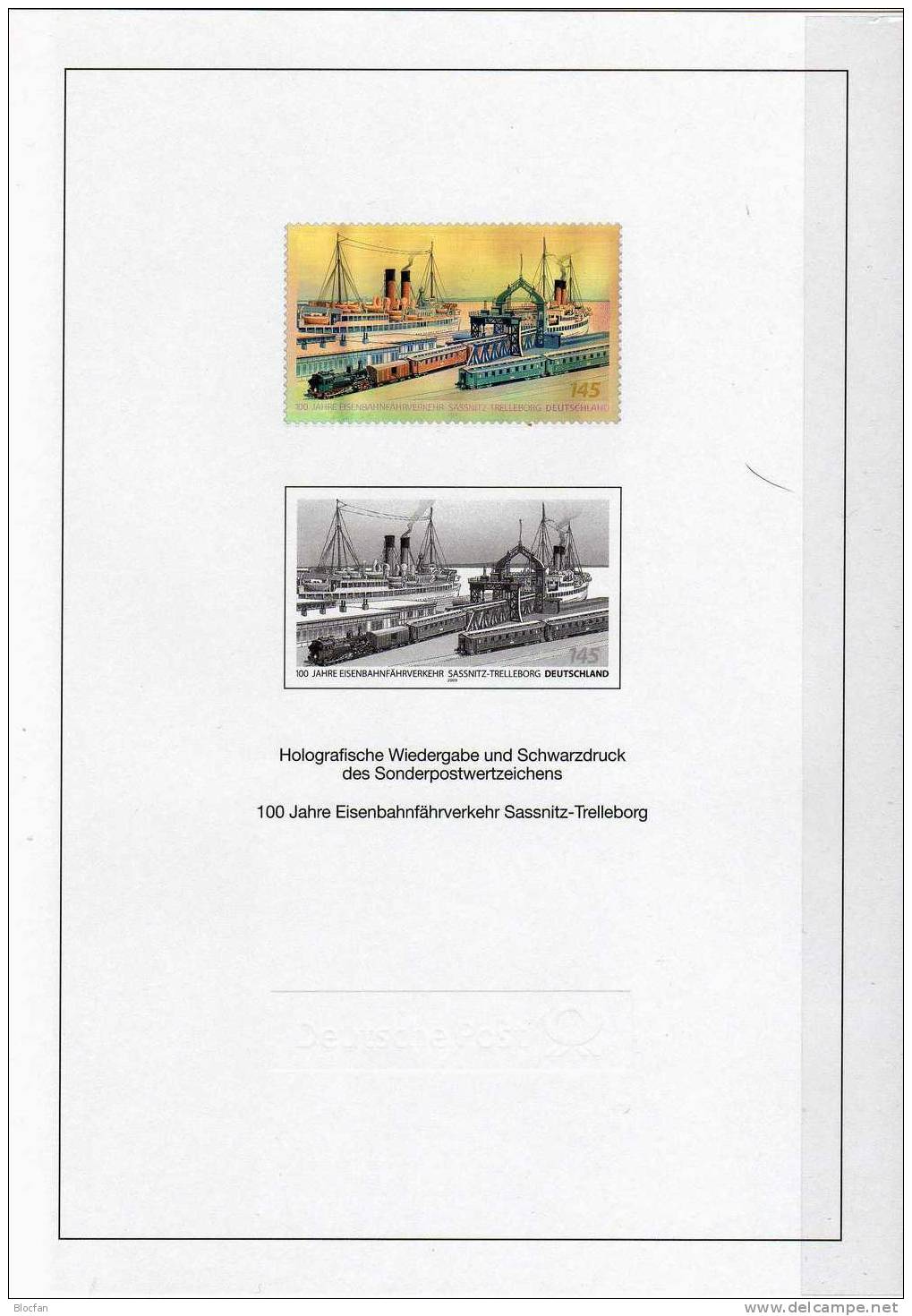 Hologramm-Marke Und Jahresblock 2009 Bund  Erinnerungsblatt 2746 Plus SD 32 ** 60€ Eisenbahn - Fähre Sassnitz-Trelleborg - Andere(Zee)