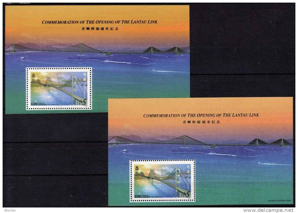 1997 Eröffnung Der Lantau-Brücke HONG KONG Block 53 A Plus D ** 11€ Architektur Als Wahrzeichen Bridge Sheet Bf Hongkong - Blocks & Sheetlets