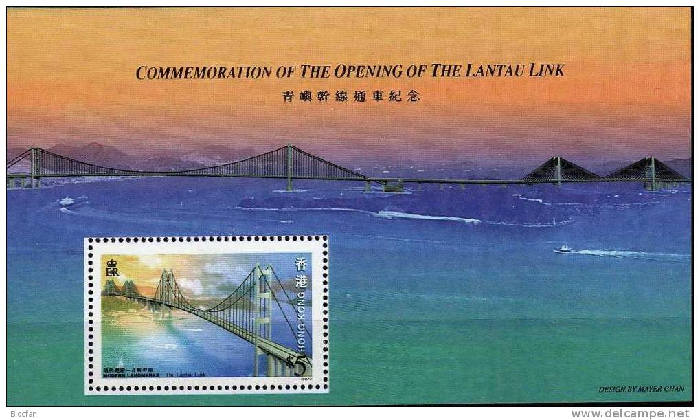 1997 Eröffnung Der Lantau-Brücke HONG KONG Block 53 A Plus D ** 11€ Architektur Als Wahrzeichen Bridge Sheet Bf Hongkong - Blokken & Velletjes