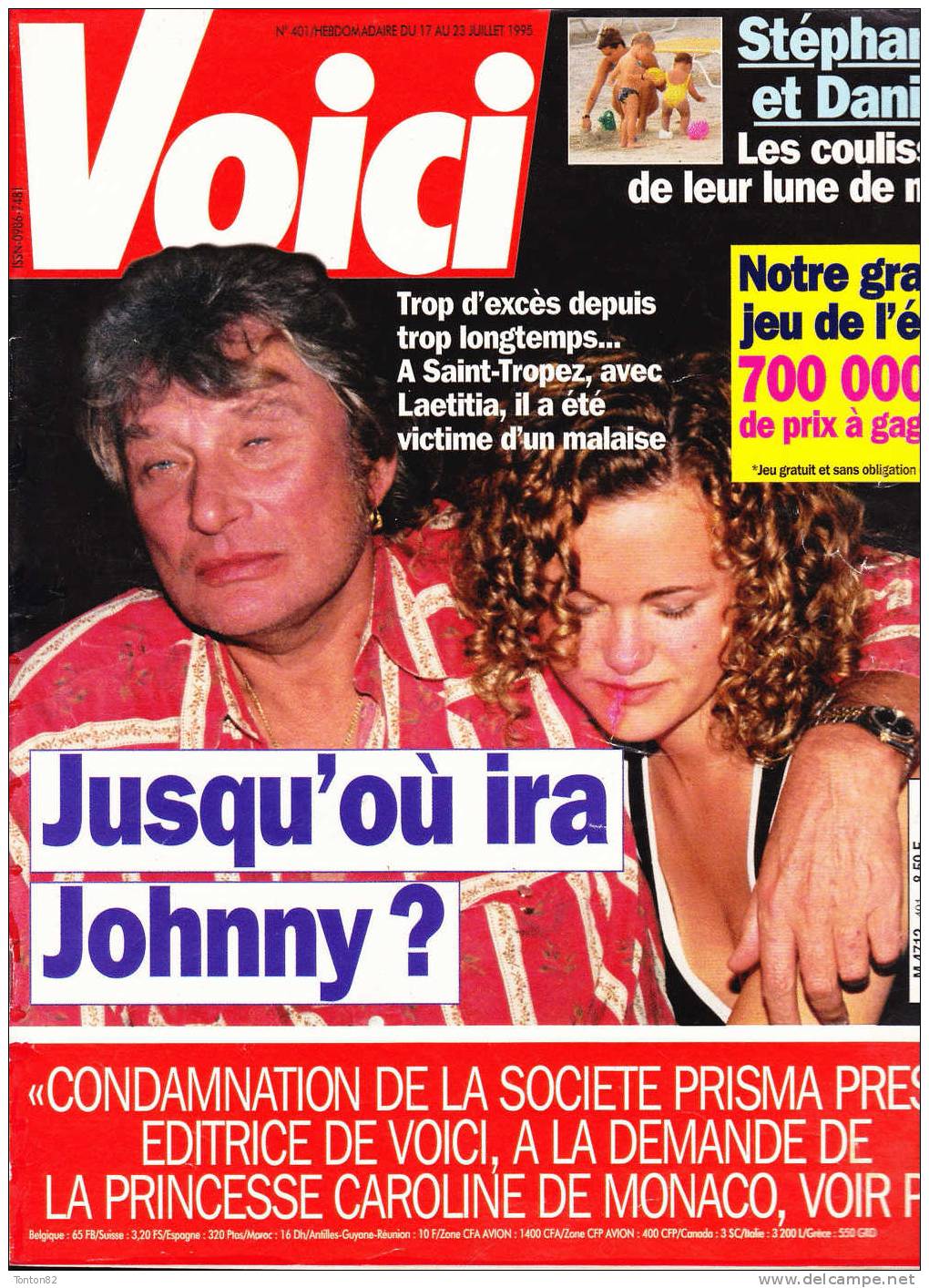 VOICI N° 401 - Juillet 1995 - Couverture Johnny Hallyday - Gente