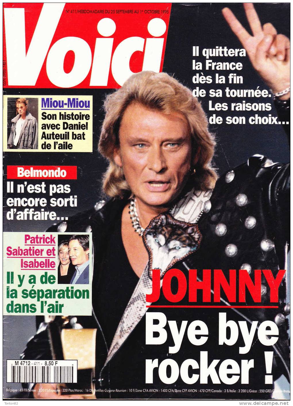 VOICI N° 411 - Octobre1995 - Couverture Johnny Hallyday - People