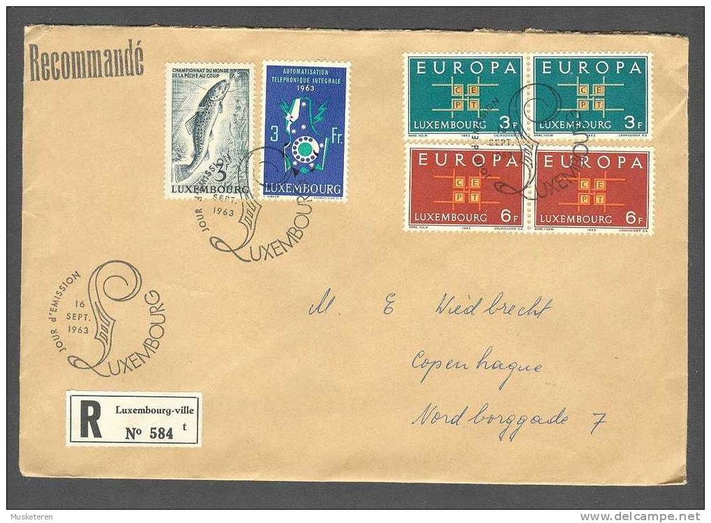 Luxembourg 1963 Registered Recommandé Label Luxembourg-Ville FDC Cover Europa CEPT Péche Au Coup Telephonique Integrale - FDC