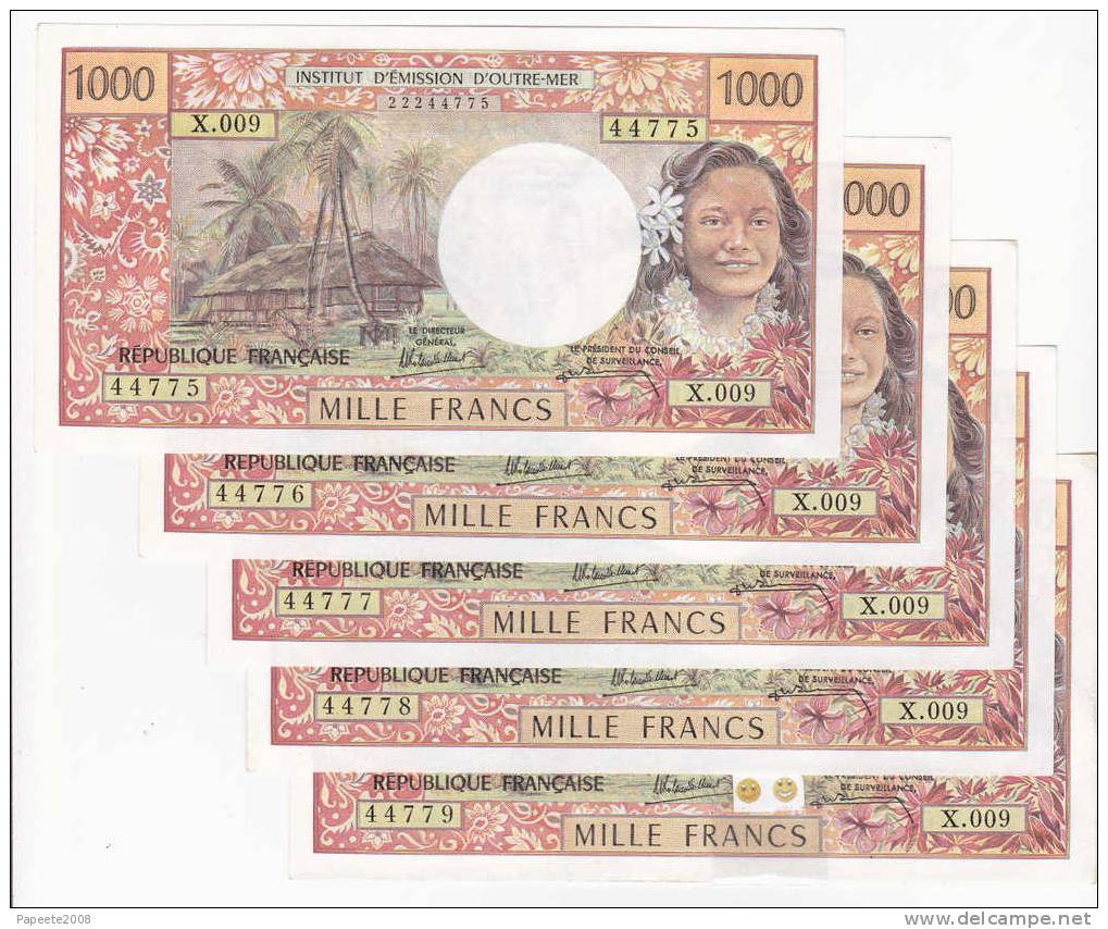 Polynésie Française - 5 X 1000 FCFP - PAPEETE Au Verso - X.009 / Signatures Roland-Billecart / Waitzenegger - SUP++ - French Pacific Territories (1992-...)