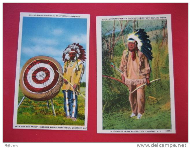 Lot Of 5 Different Indian Related Cherokee NC-- Reservation -4-linen-1  Early Chrome - Autres & Non Classés