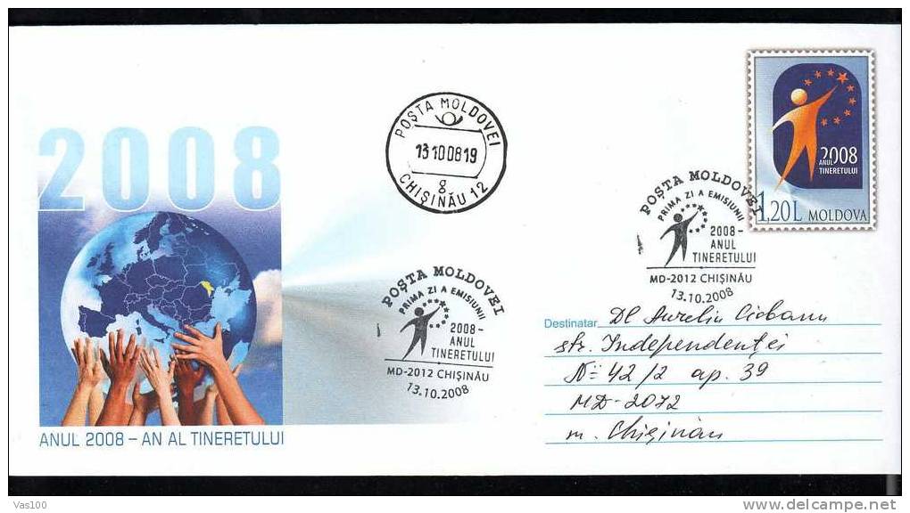 MOLDOVA 2008 YEAR YOUTH PEOPLE CANCELL FDC,STATIONERY COVER,VERY RARE. - IAO
