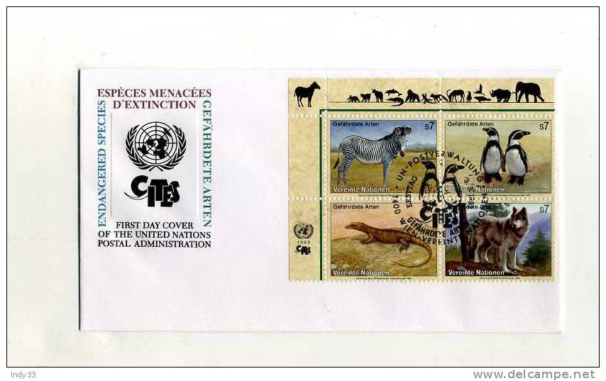 - AUTRICHE ONU . FDC ESPECES MENACEES . CACHET 1er JOUR 3/3/93 - FDC