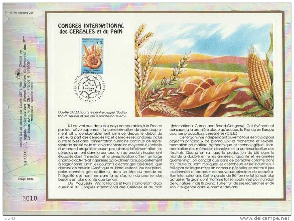 FEUILLET  CEF 1087CONGRES INTERNATIONAL DES CEREALES ET DU PAIN 1992 - Zonder Classificatie