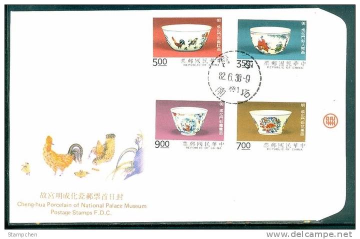FDC 1993 Ancient Chinese Art Treasures Stamps - Porcelain Rooster Flower Fruit Cock - Gallinacées & Faisans