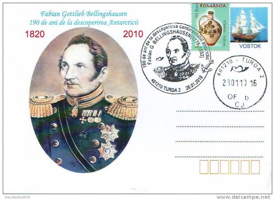 M822 Postal Card Romania Explorateurs Fabian Gottlieb Bellingshausen Perfect Shape - Explorateurs