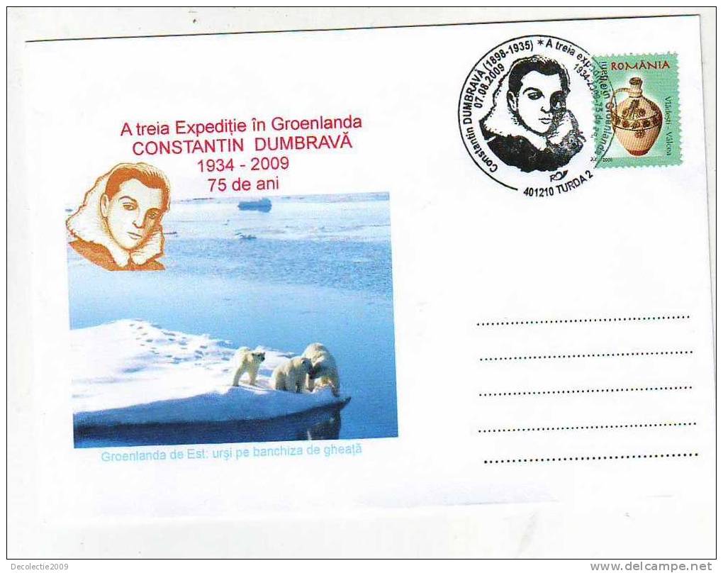 M923 Postal Card Romania Explorateurs Constantin Dumbrava Expedition In Groenlanda Polar Bear Ours Perfect Shape - Explorers