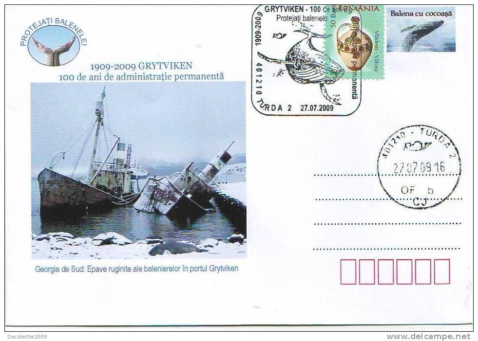 M925 Postal Card Romania Explorateurs Grytviken Whale Hunters Ships Perfect Shape - Baleines