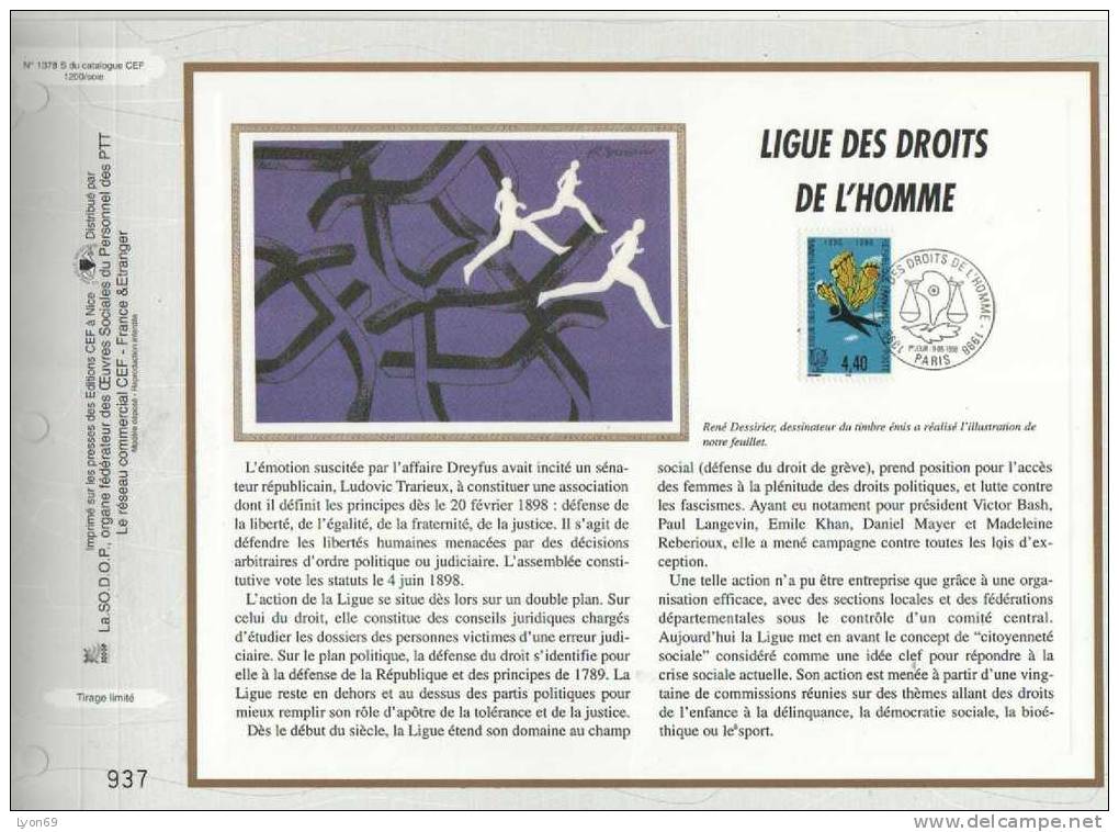 FEUILLET  CEF 1378 S LIGUE DES DROITS DE L'HOMME  1998 - Zonder Classificatie