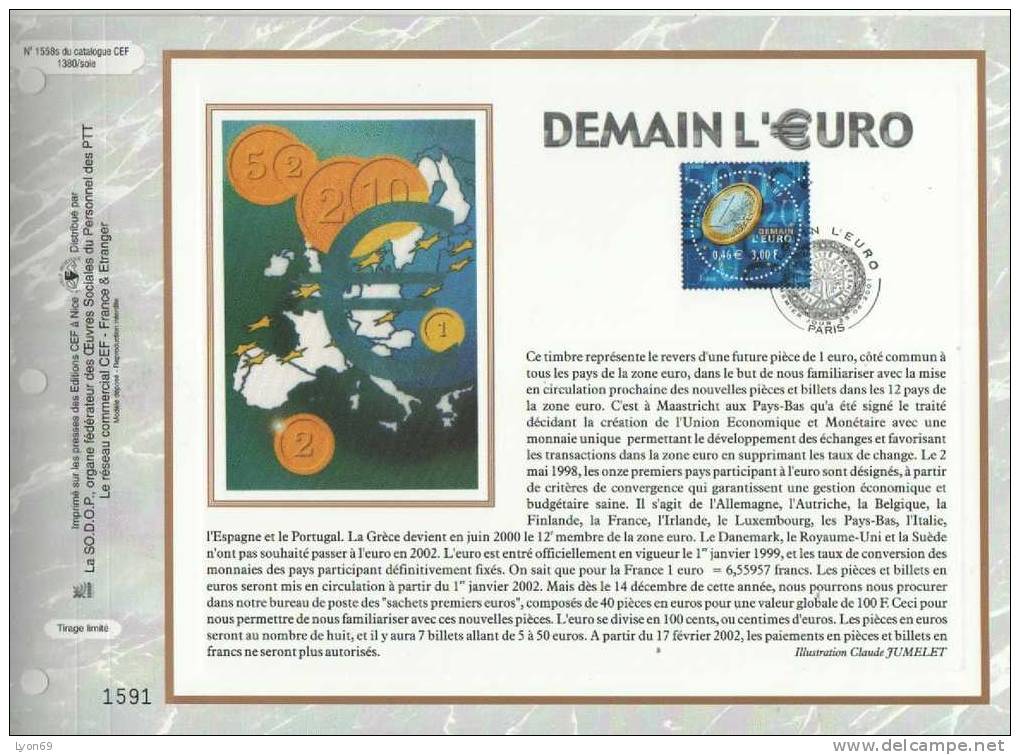 FEUILLET  CEF 1558 S   DEMAIN L'EURO 2001 - Non Classés
