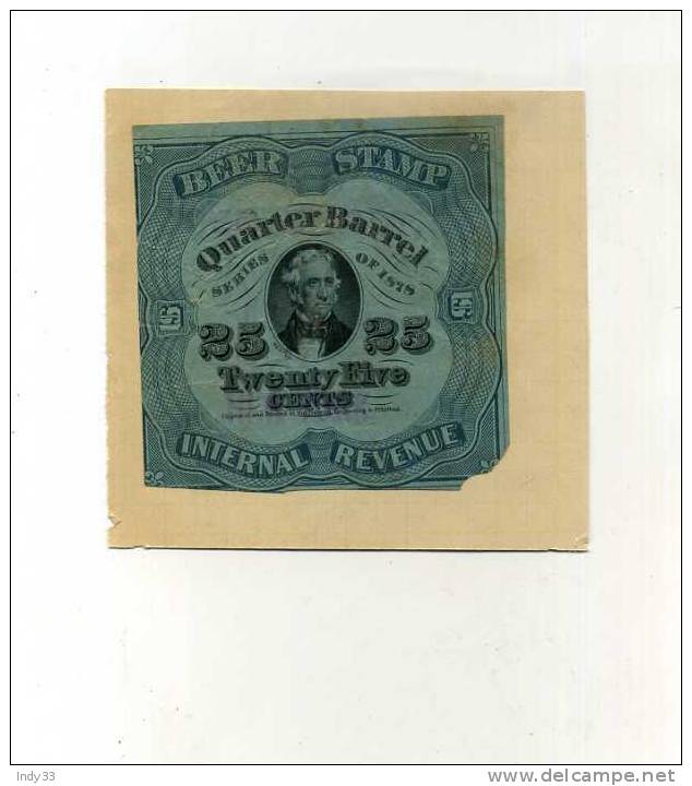 - ETATS-UNIS . TIMBRE SUR LA BIERE 1878 - Revenues