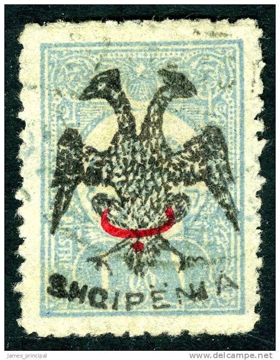 Albania Scott # 15.  Black Eagle Handstamp Overprint. - Albania
