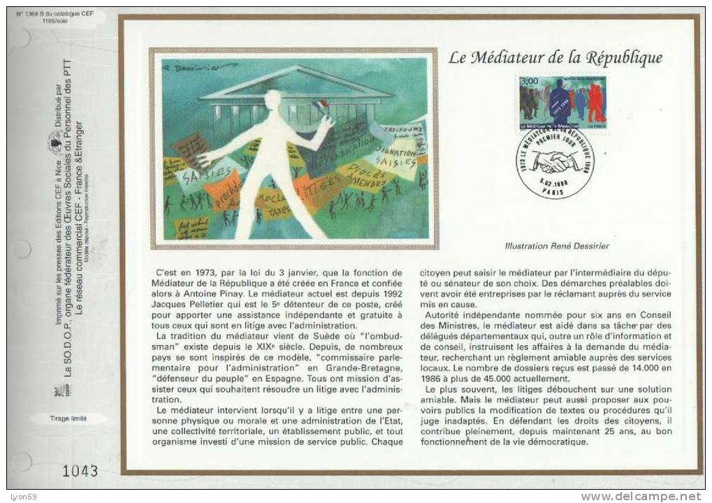 FEUILLET  CEF  1364  S   LE MEDIATEUR DE LA REPUBLIQUE  1998 - Zonder Classificatie
