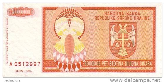 CROATIE   500 000 000 Dinara  Emission De 1993   Pick R16a     ***** QUALITE  XF ***** - Croatia