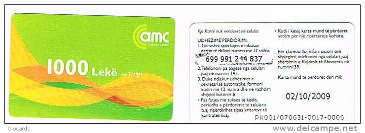 ALBANIA - AMC (GSM RECHARGE)  - 1000 LEK  EXP. 10.09  - USATA  -  RIF. 1473 - Albanie