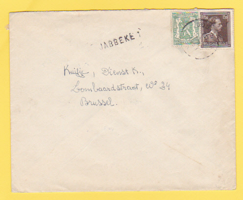 713A+845 Op Brief Met Stempel OOSTENDE Met Naamstempel (Griffe) JABBEKE - Linear Postmarks