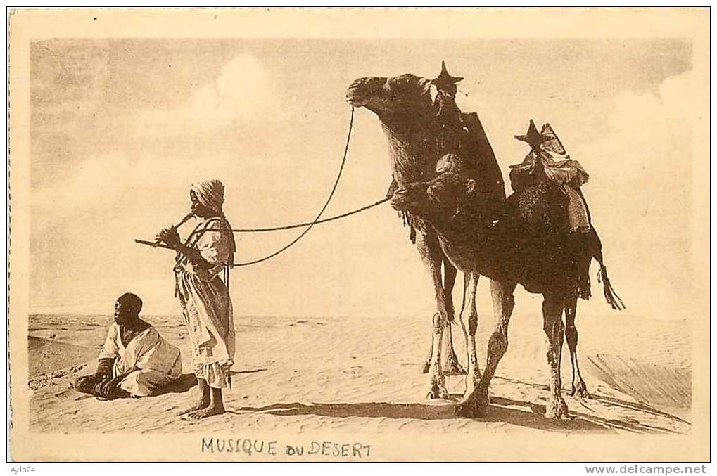 CPA ALGERIE La Musique Au Désert Animée Joueur De Flûte  Méhari Bédouins Nomades R. Prouho Hussein Dey Médaille   N° 167 - Métiers