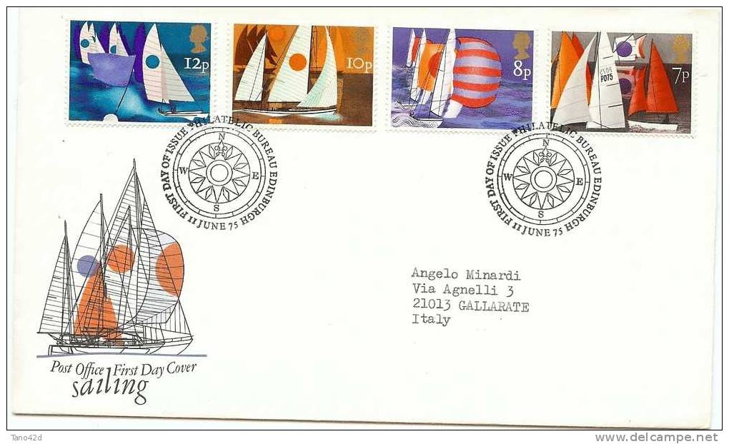 REF LIT 9 / GAL / EUR - GRANDE BRETAGNE - FDC REGATES 11/6/1975 - 1971-1980 Decimal Issues