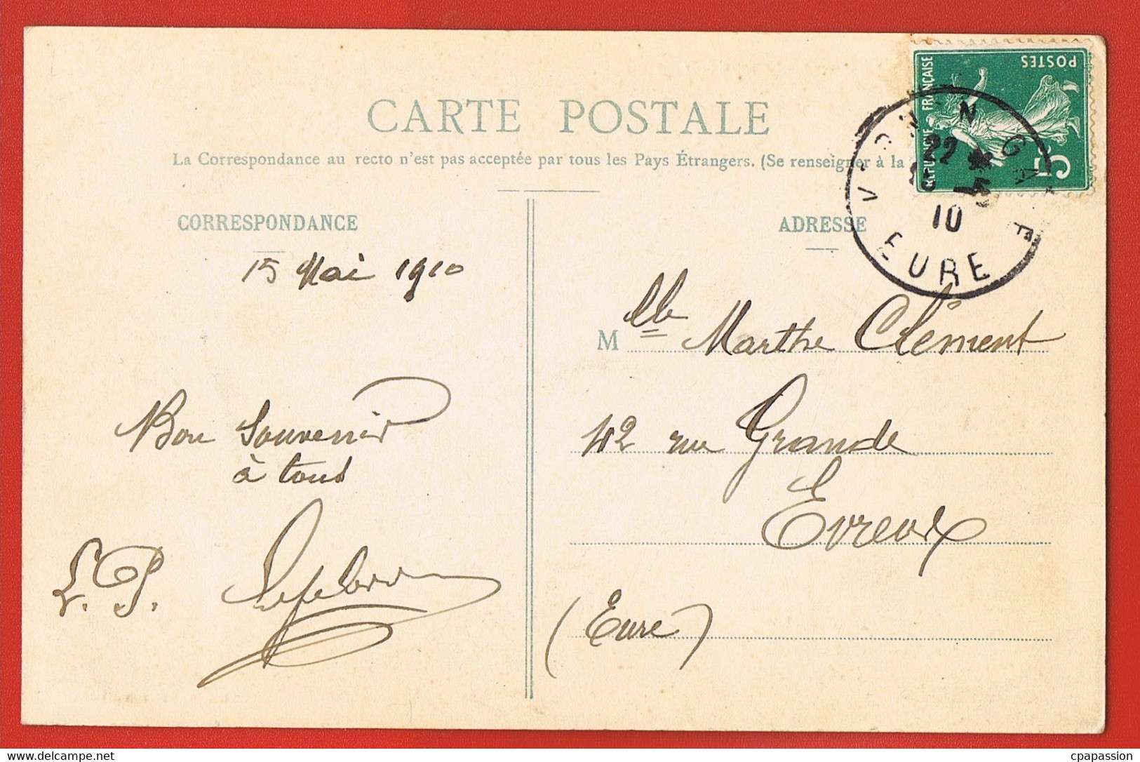 FOURGES -Eure - Le Carrefour-Tabac Epicerie Mercerie BERARD -cpa écrite 1910- Scans Recto Verso - Fourges