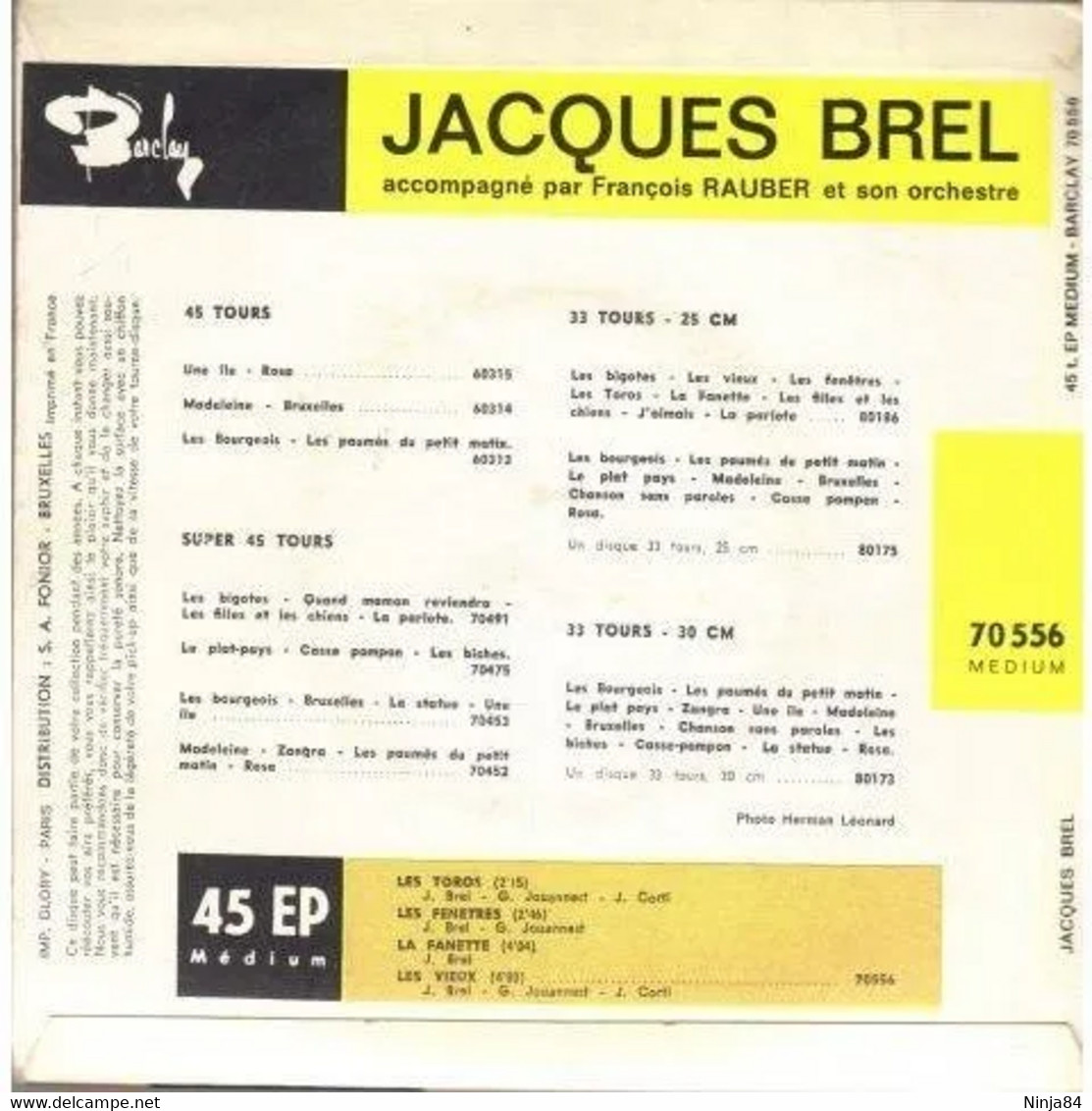 EP 45 RPM (7")  Jacques Brel  "  Les Toros  " - Other - French Music